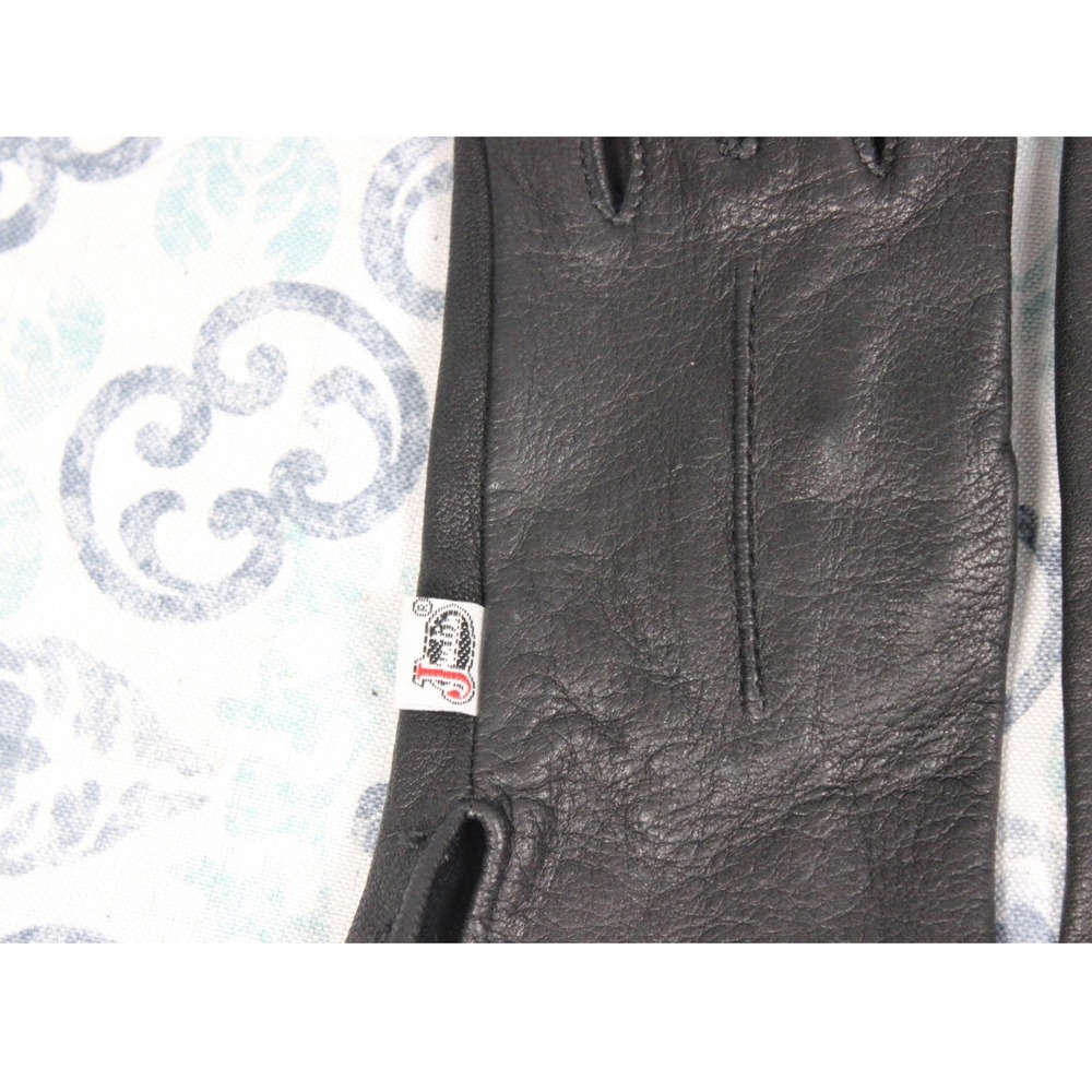 JustinBlack Leather Lined Gloves Women Small Classic Three Point Stitching - Picture 2 of 4